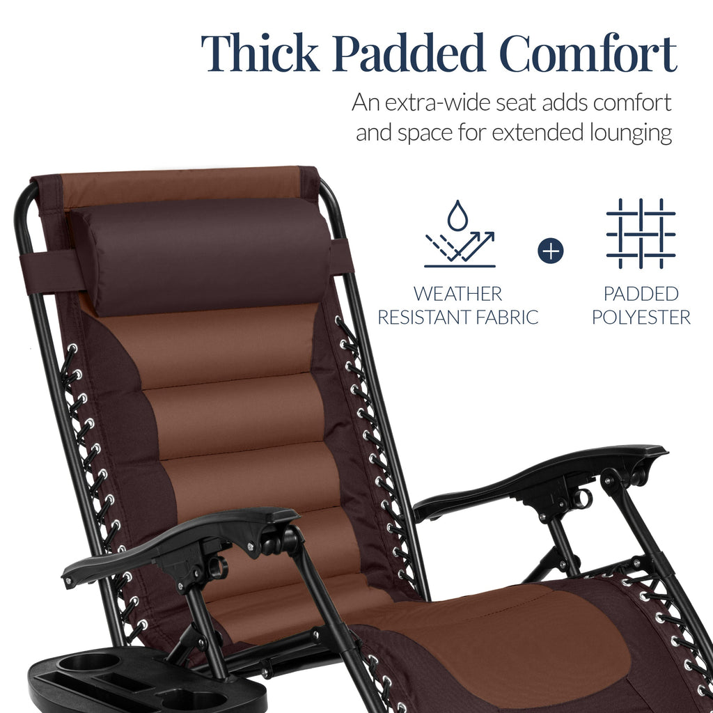 Luxurious Oversized Zero-Gravity Chair — Folding Recliner with Padded Comfort, Headrest and Side Tray