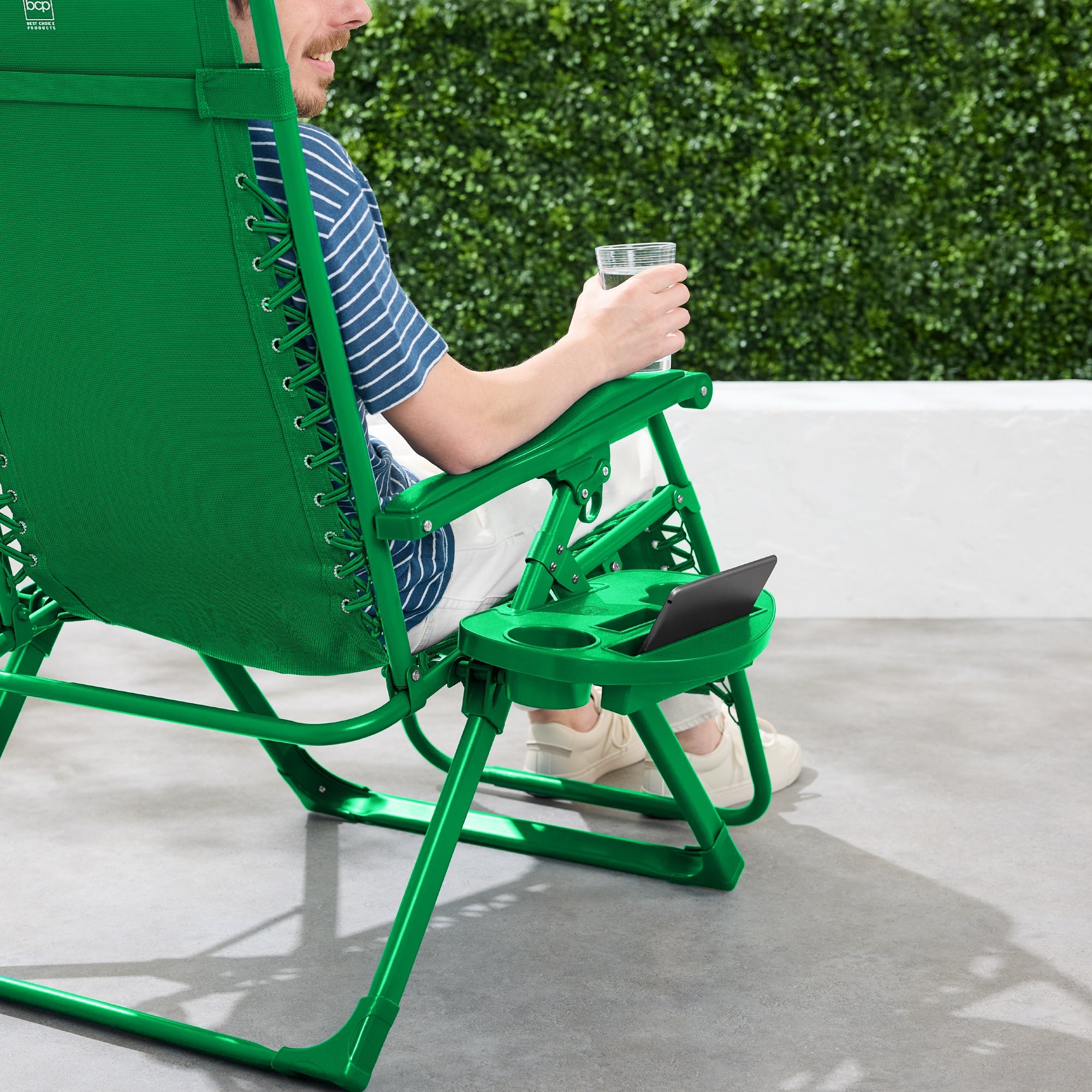 Sleek Monochrome Zero-Gravity Patio Recliner with Side Tray and Headrest
