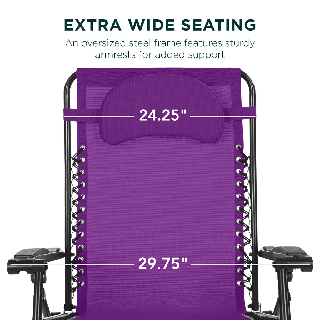 Oversized Zero-Gravity Recliner Lounger with Cup Holder and Plush Pillow