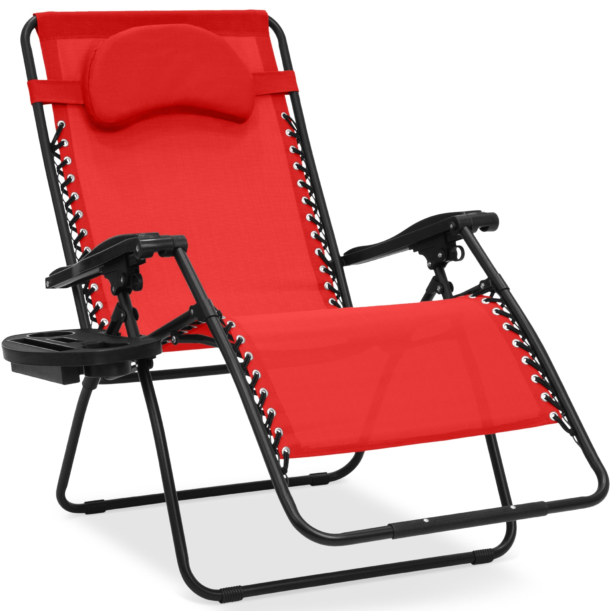Oversized Zero-Gravity Recliner Lounger with Cup Holder and Plush Pillow