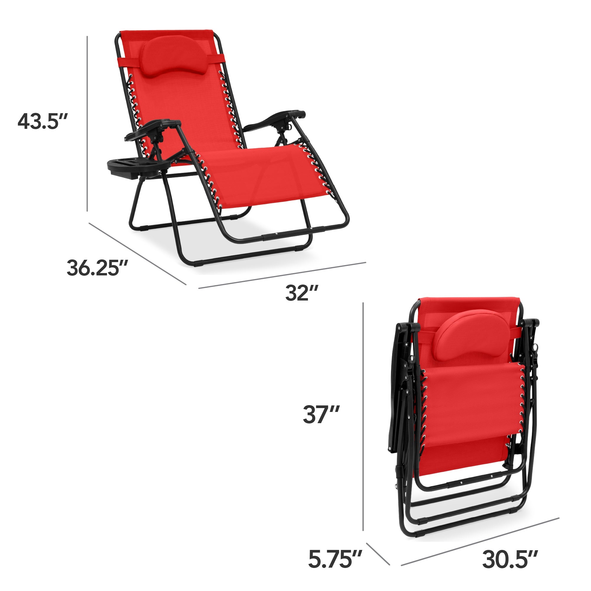 Oversized Zero-Gravity Recliner Lounger with Cup Holder and Plush Pillow