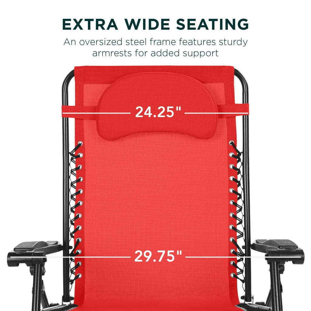Oversized Zero-Gravity Recliner Lounger with Cup Holder and Plush Pillow