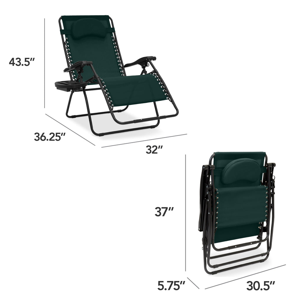 Oversized Zero-Gravity Recliner Lounger with Cup Holder and Plush Pillow