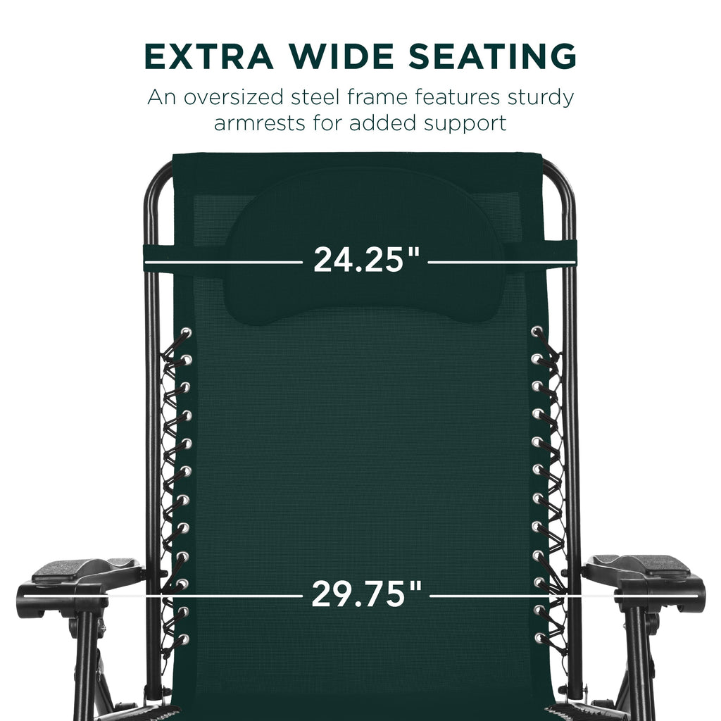 Oversized Zero-Gravity Recliner Lounger with Cup Holder and Plush Pillow
