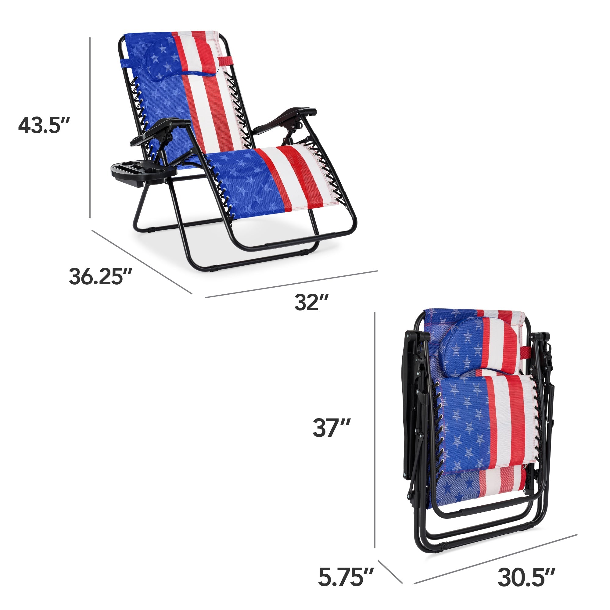 Oversized Zero-Gravity Recliner Lounger with Cup Holder and Plush Pillow