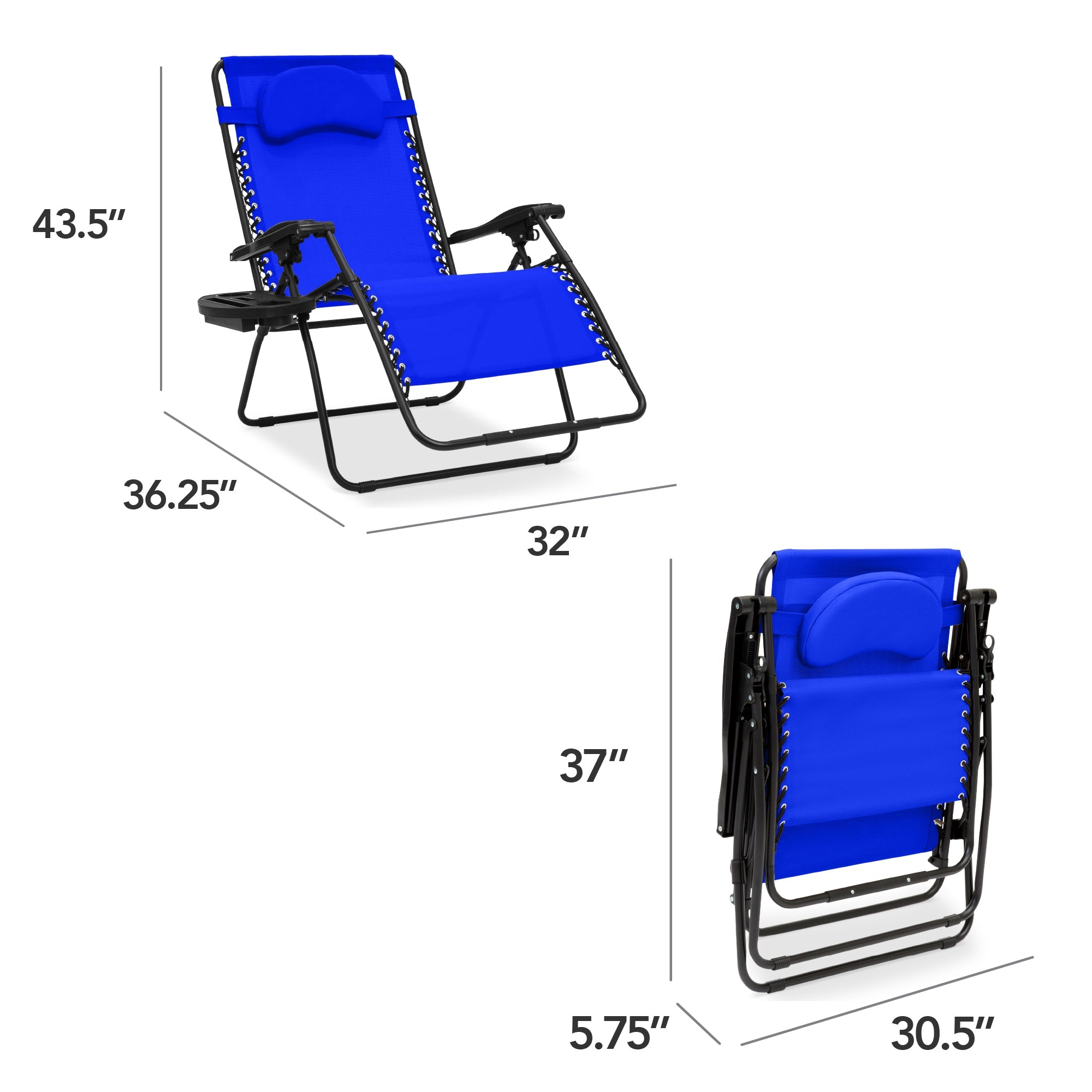 Oversized Zero-Gravity Recliner Lounger with Cup Holder and Plush Pillow