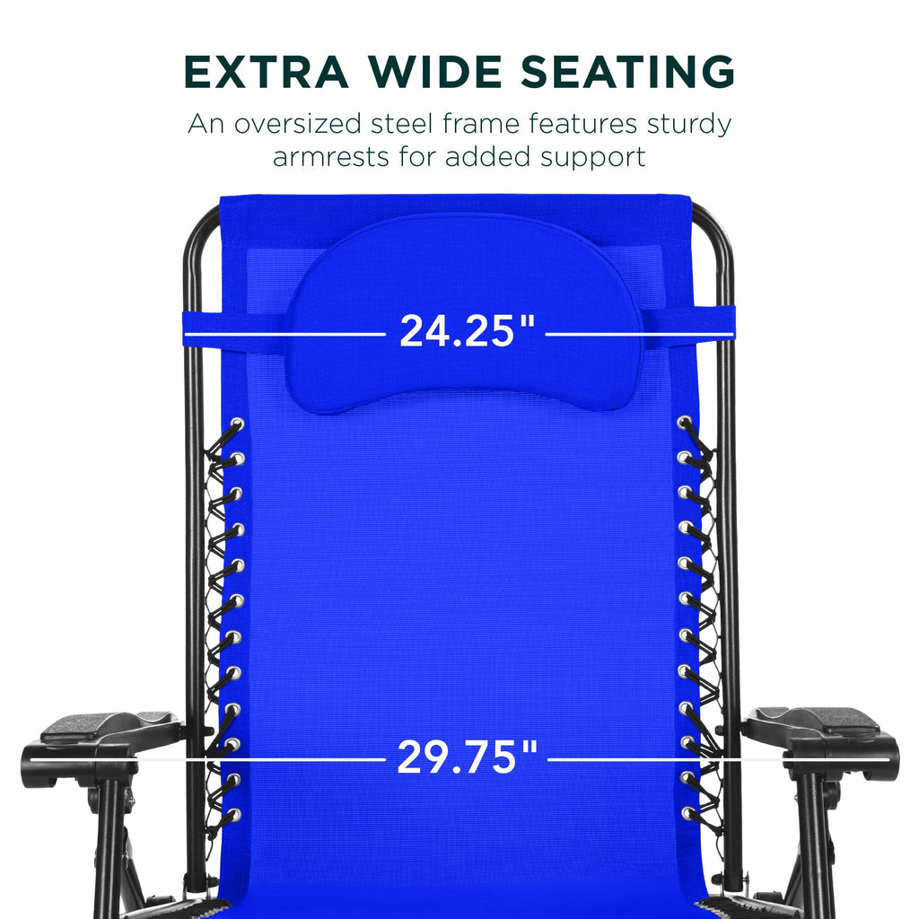 Oversized Zero-Gravity Recliner Lounger with Cup Holder and Plush Pillow