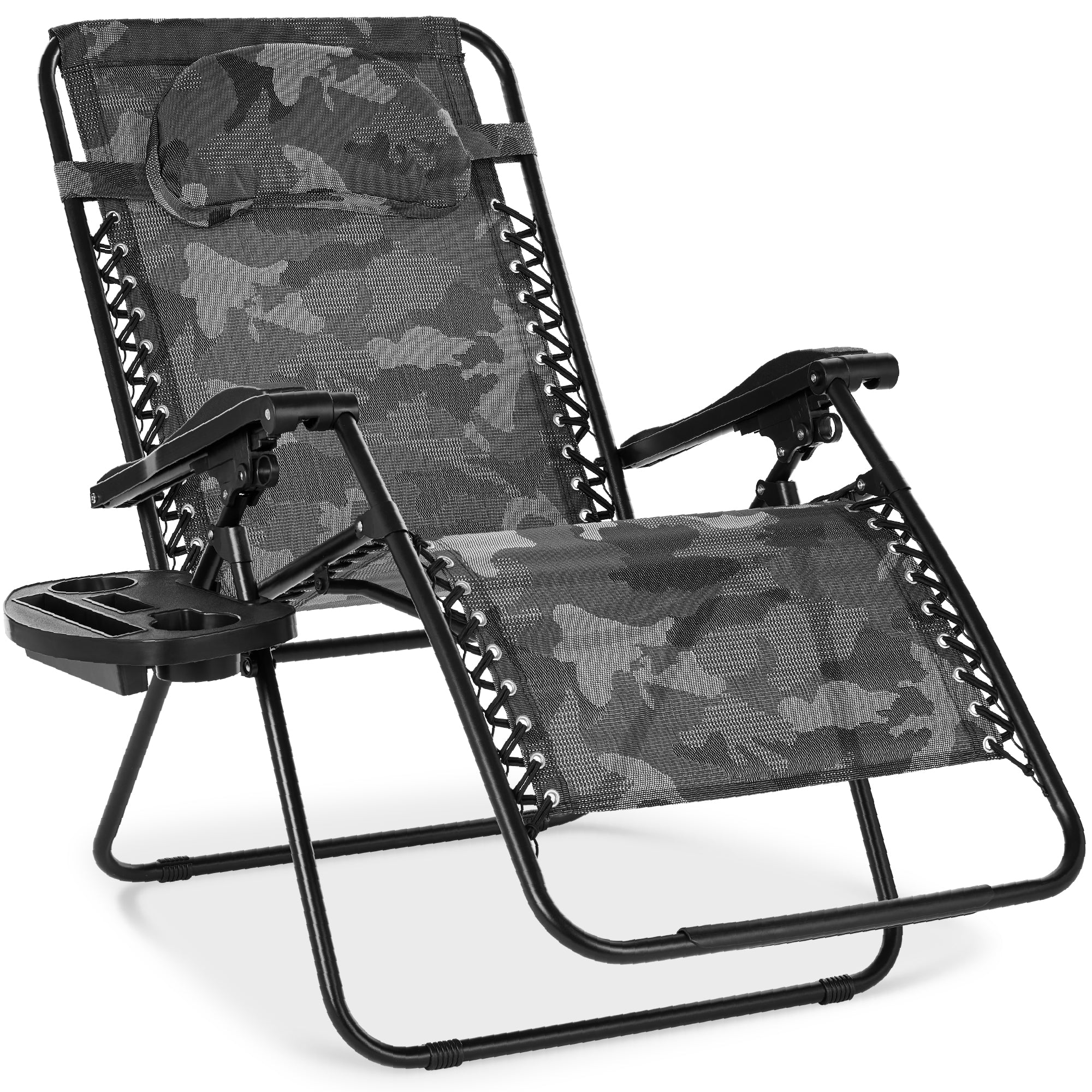 Oversized Zero-Gravity Recliner Lounger with Cup Holder and Plush Pillow