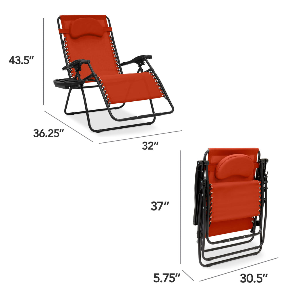 Oversized Zero-Gravity Recliner Lounger with Cup Holder and Plush Pillow
