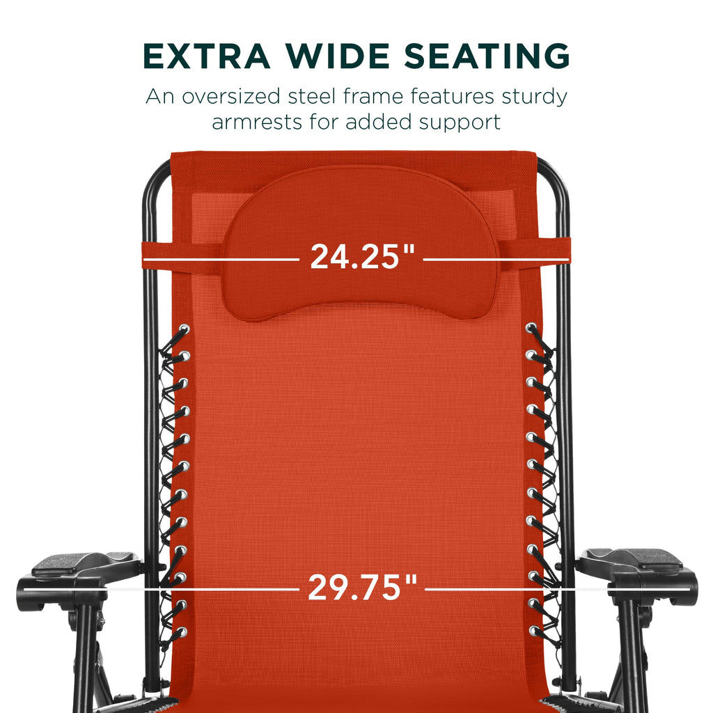 Oversized Zero-Gravity Recliner Lounger with Cup Holder and Plush Pillow