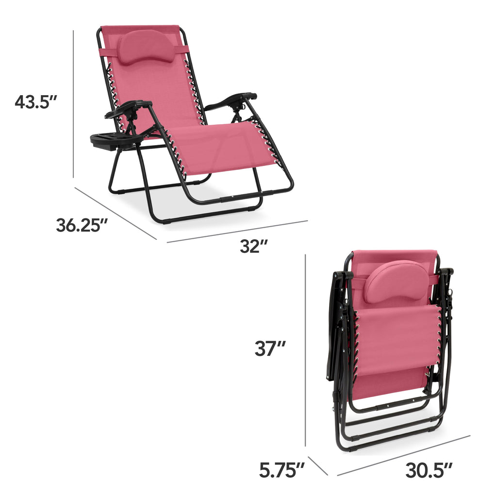 Oversized Zero-Gravity Recliner Lounger with Cup Holder and Plush Pillow
