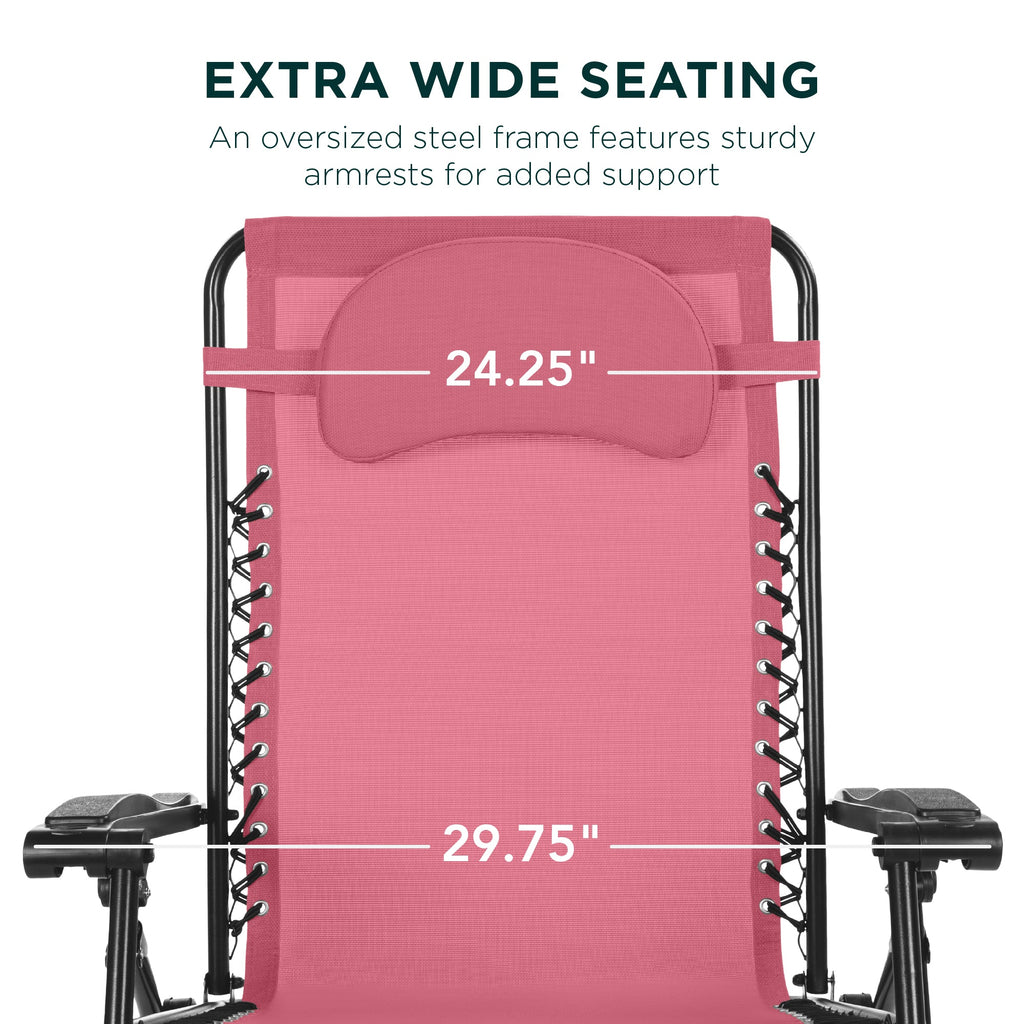 Oversized Zero-Gravity Recliner Lounger with Cup Holder and Plush Pillow