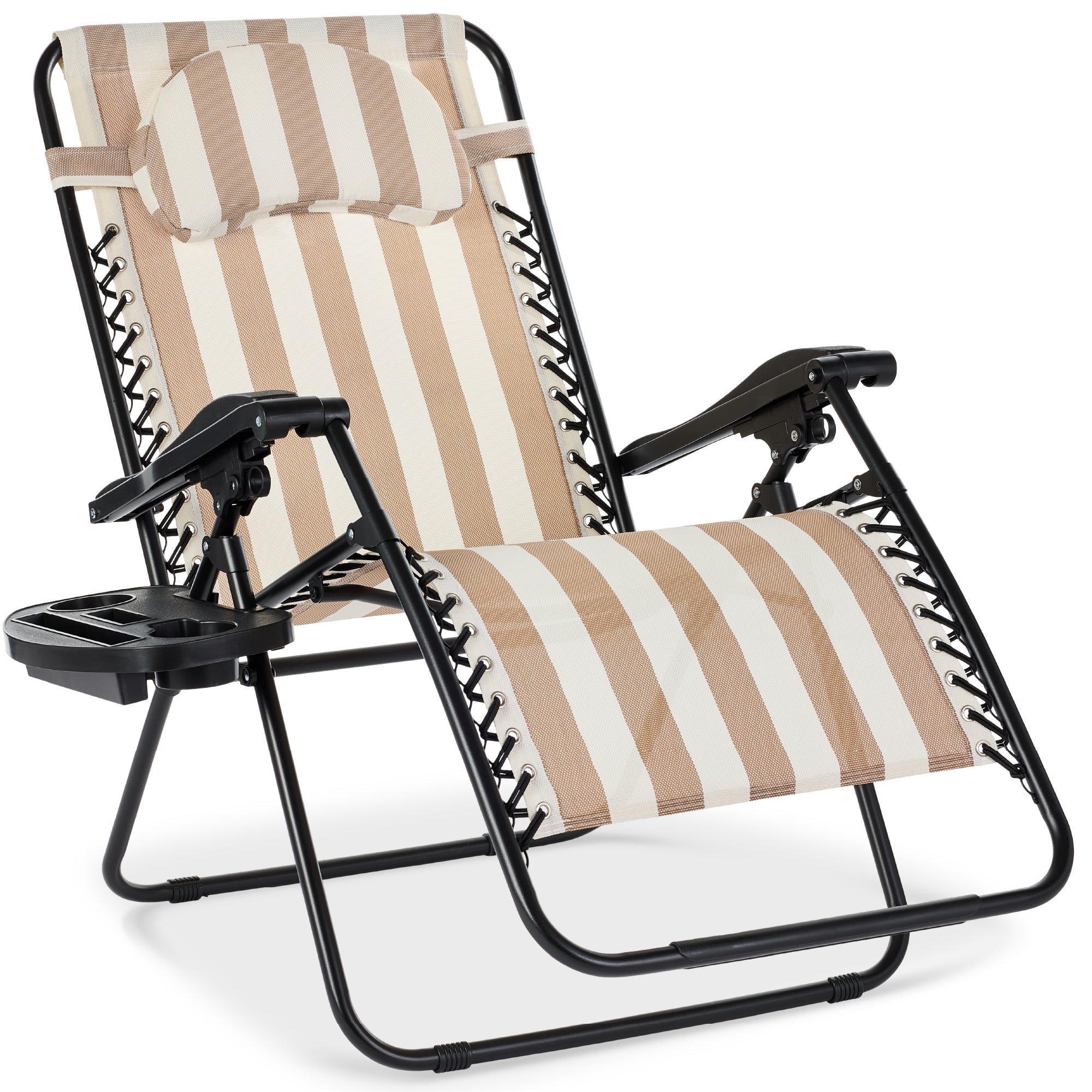Oversized Zero-Gravity Recliner Lounger with Cup Holder and Plush Pillow
