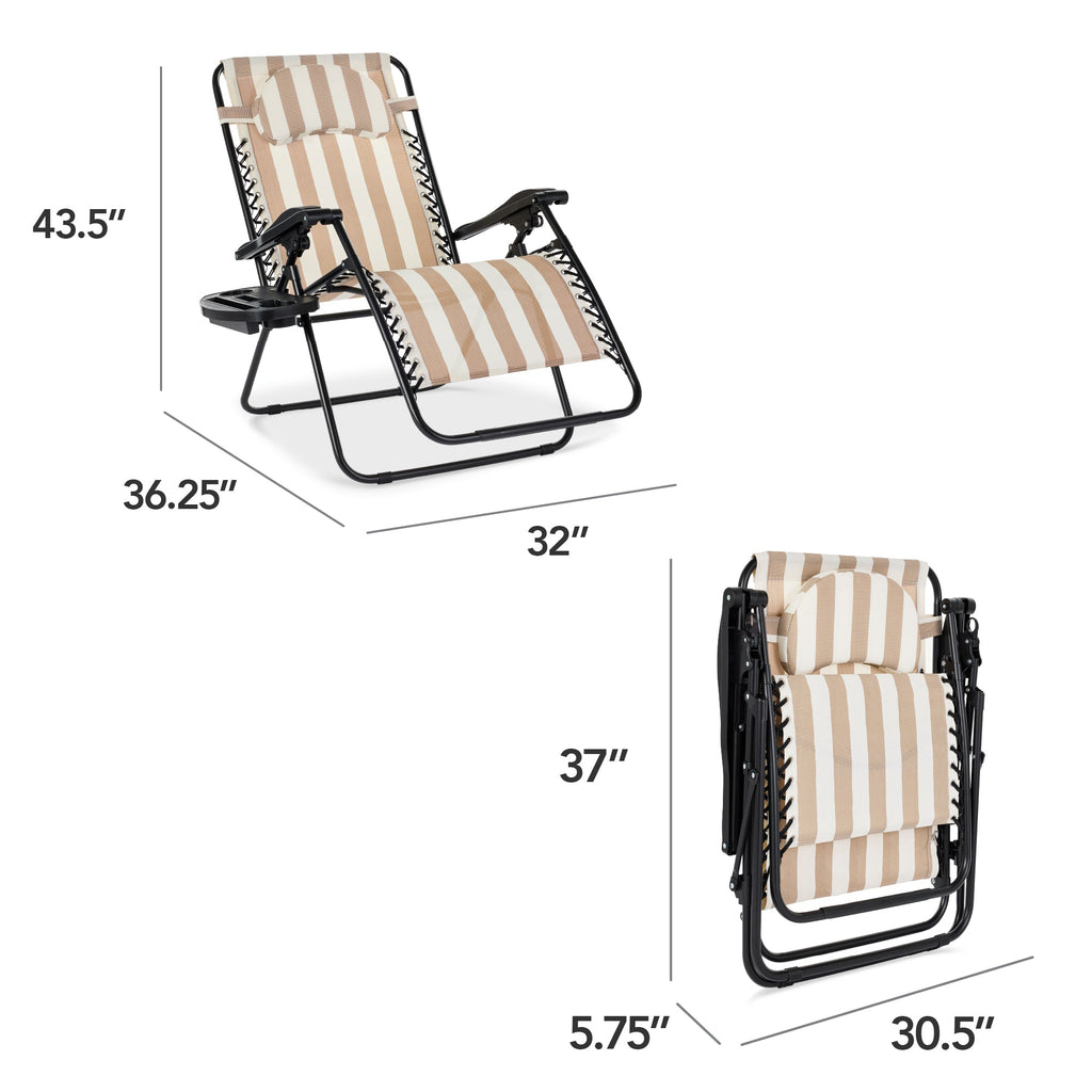 Oversized Zero-Gravity Recliner Lounger with Cup Holder and Plush Pillow