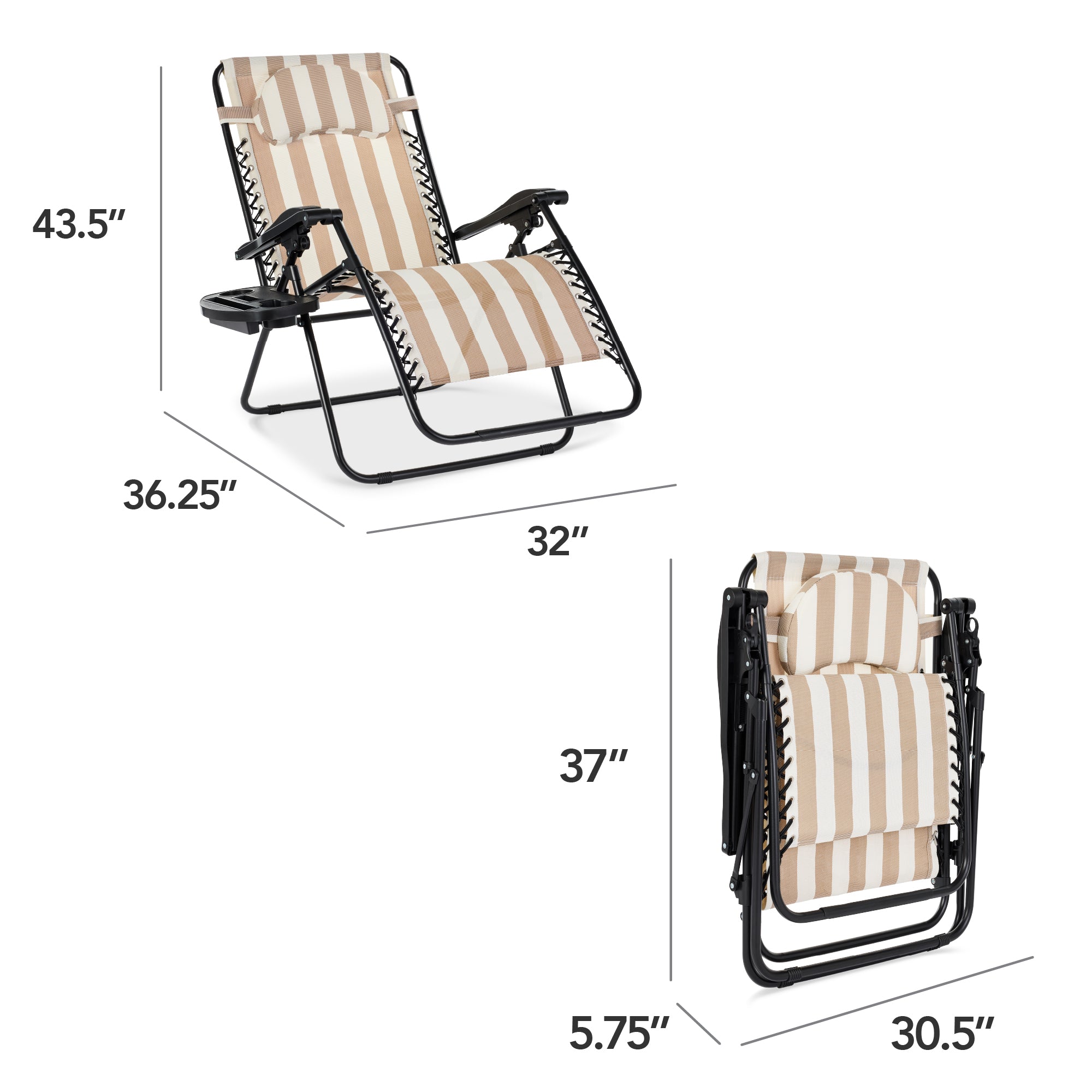 Oversized Zero-Gravity Recliner Lounger with Cup Holder and Plush Pillow