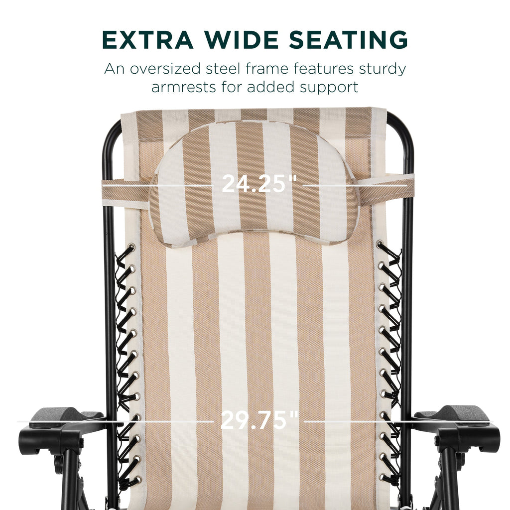 Oversized Zero-Gravity Recliner Lounger with Cup Holder and Plush Pillow