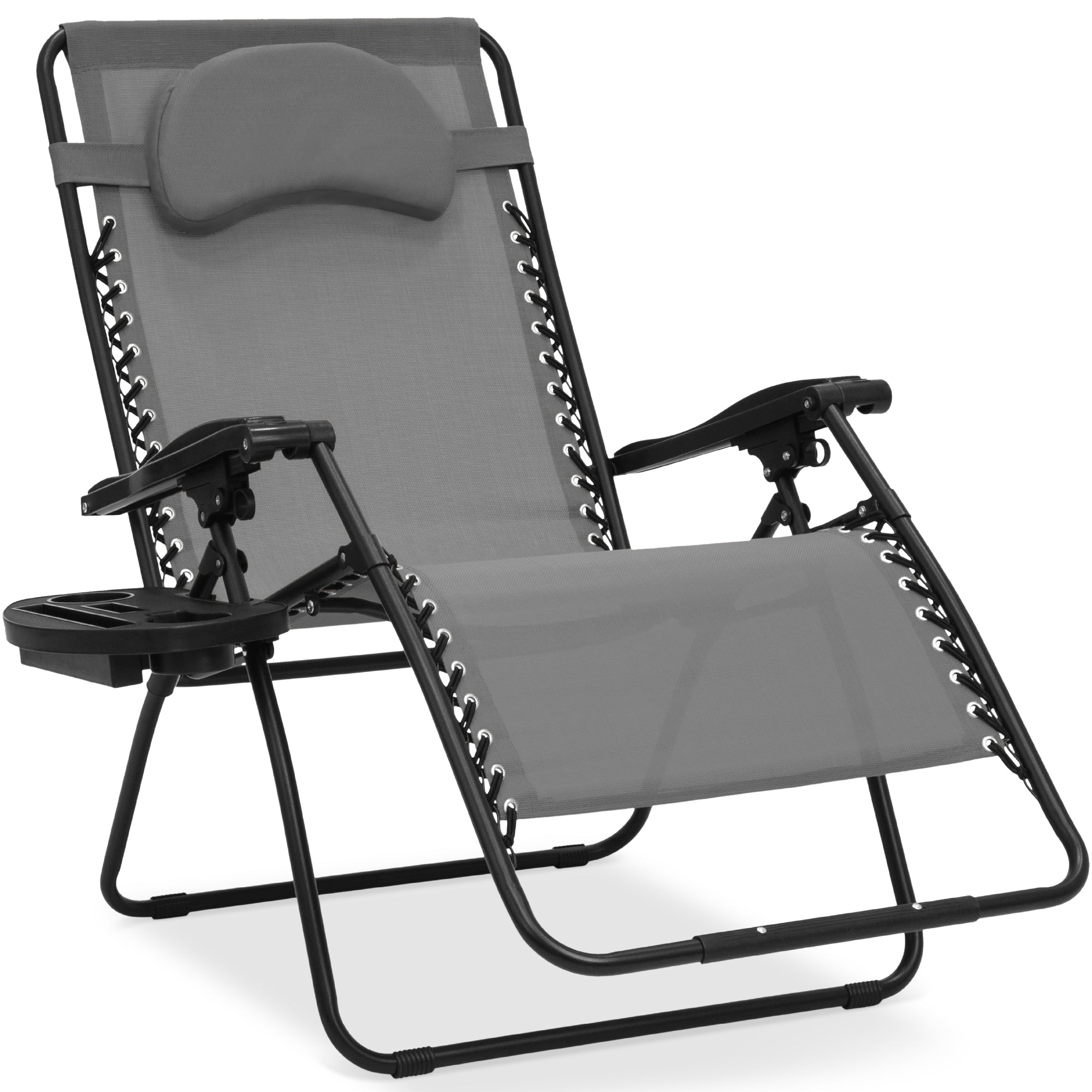 Oversized Zero-Gravity Recliner Lounger with Cup Holder and Plush Pillow
