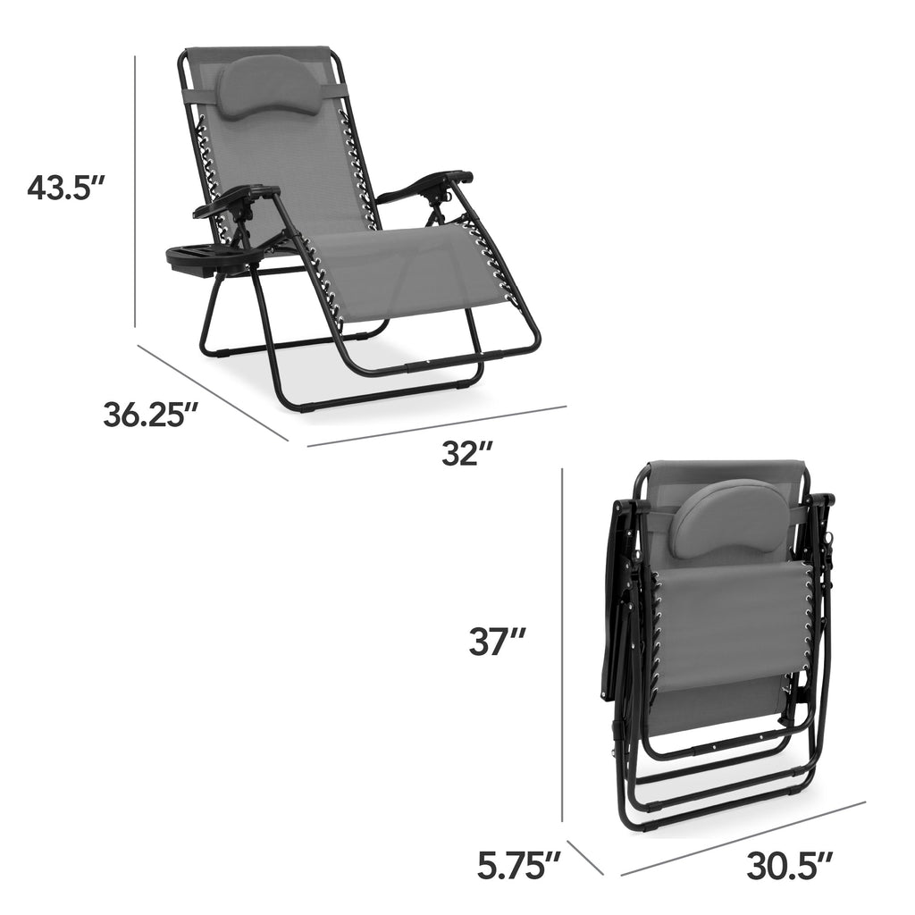 Oversized Zero-Gravity Recliner Lounger with Cup Holder and Plush Pillow