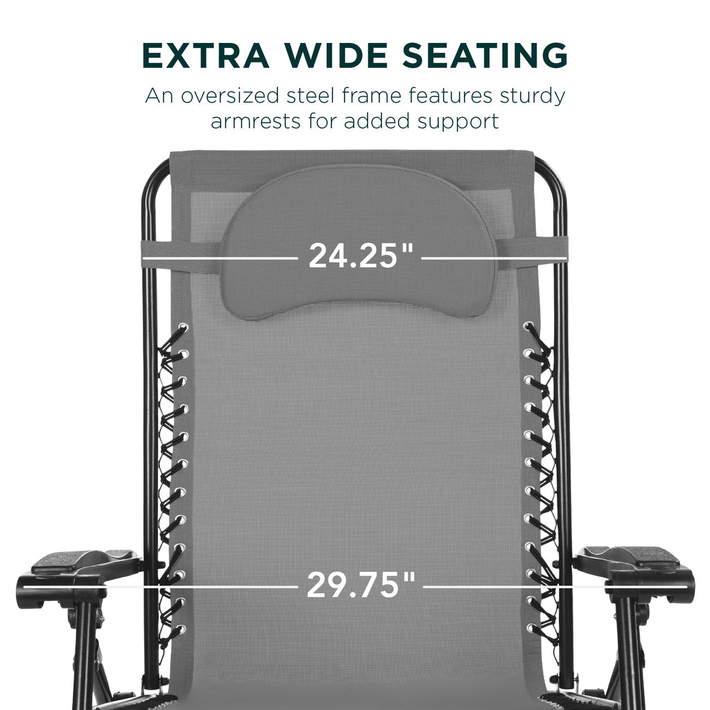 Oversized Zero-Gravity Recliner Lounger with Cup Holder and Plush Pillow