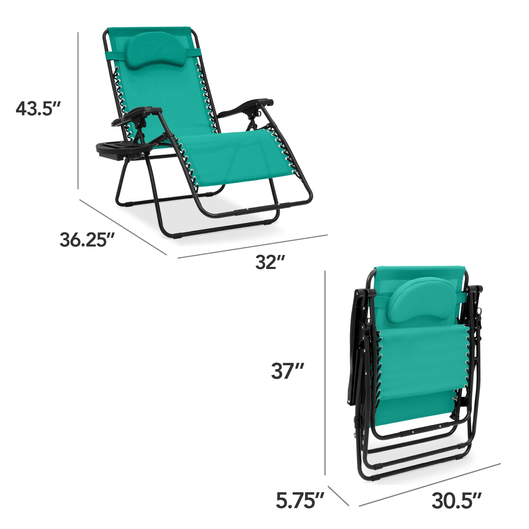 Oversized Zero-Gravity Recliner Lounger with Cup Holder and Plush Pillow