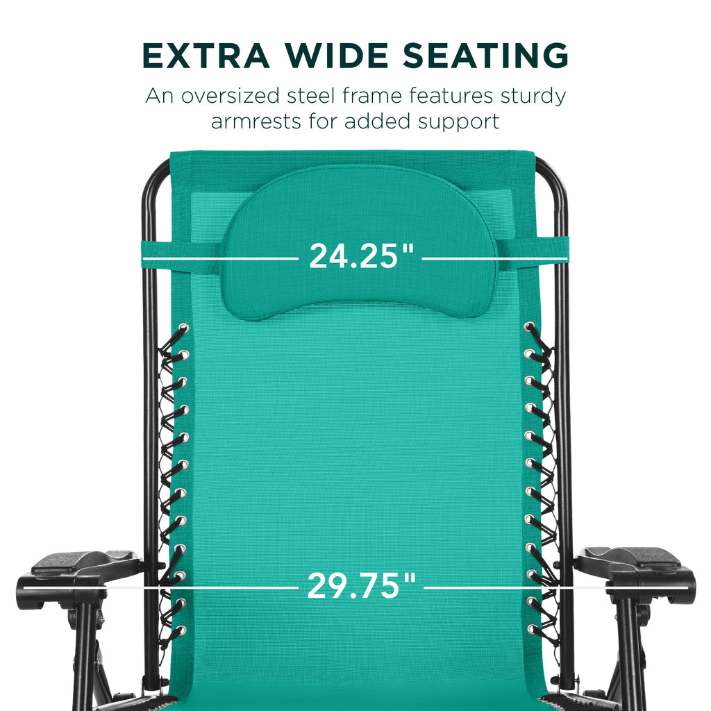 Oversized Zero-Gravity Recliner Lounger with Cup Holder and Plush Pillow