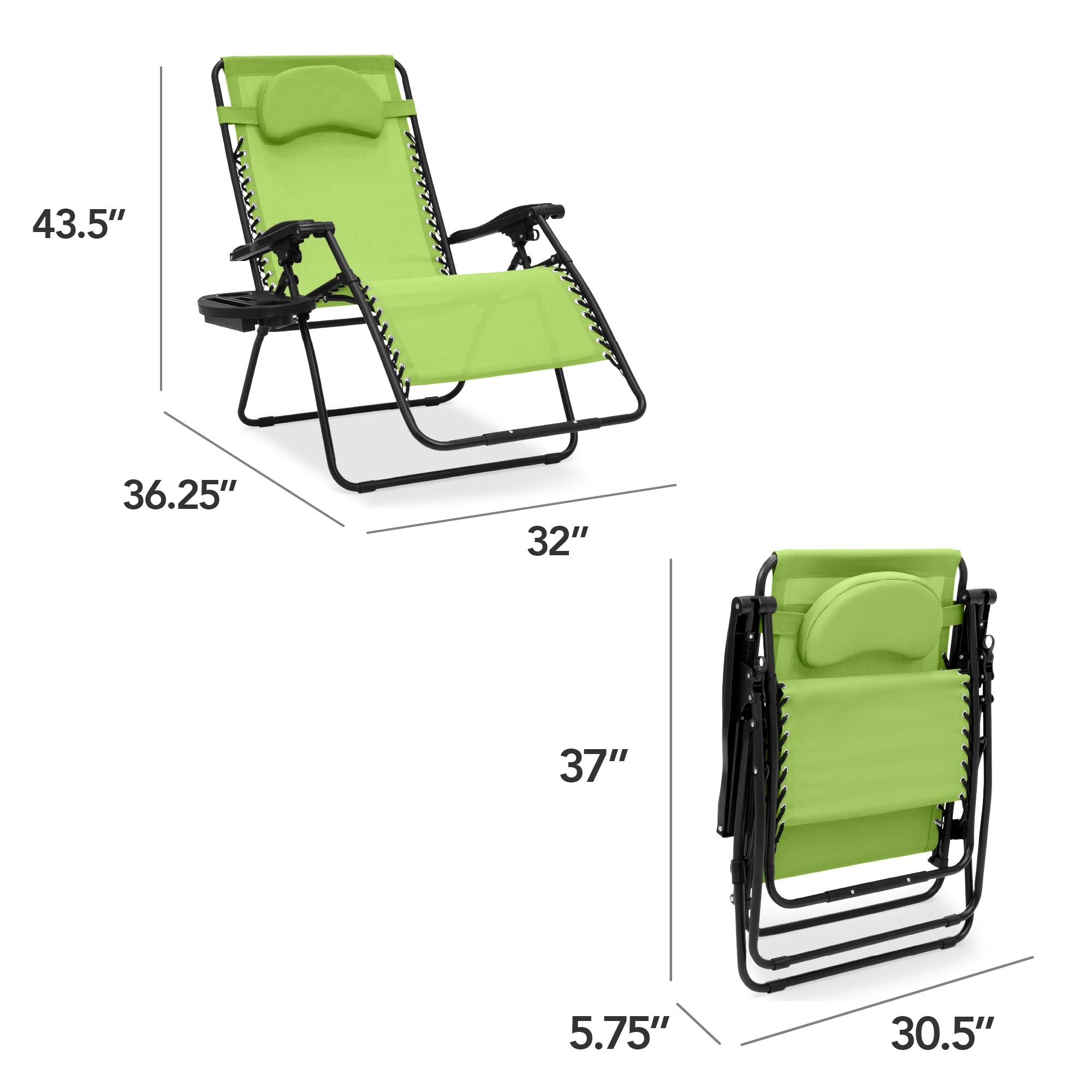Oversized Zero-Gravity Recliner Lounger with Cup Holder and Plush Pillow