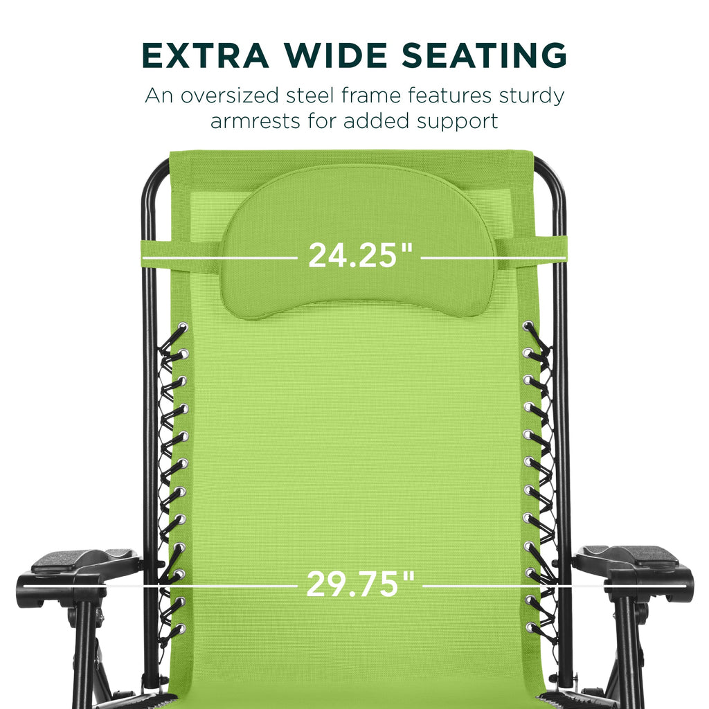 Oversized Zero-Gravity Recliner Lounger with Cup Holder and Plush Pillow
