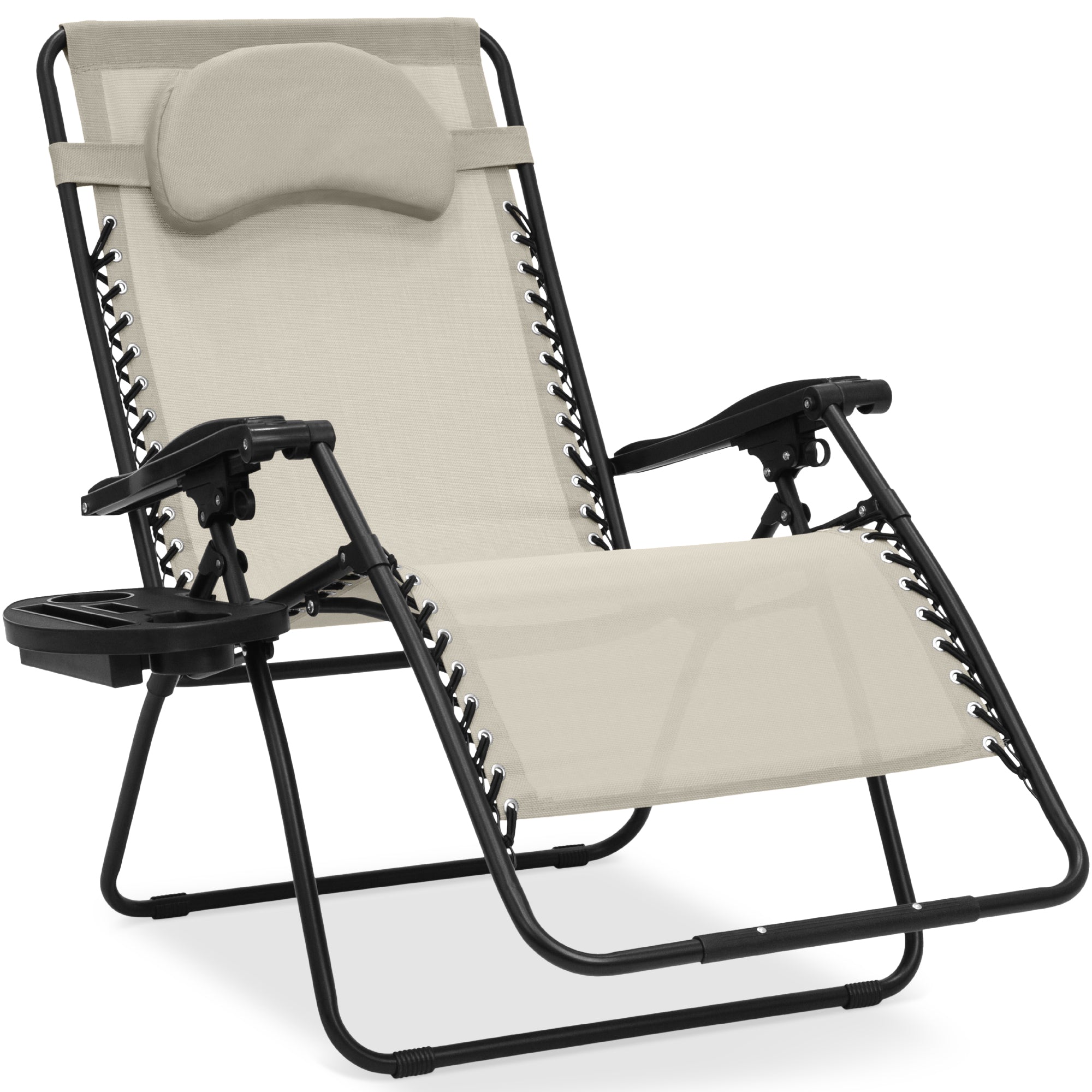 Oversized Zero-Gravity Recliner Lounger with Cup Holder and Plush Pillow