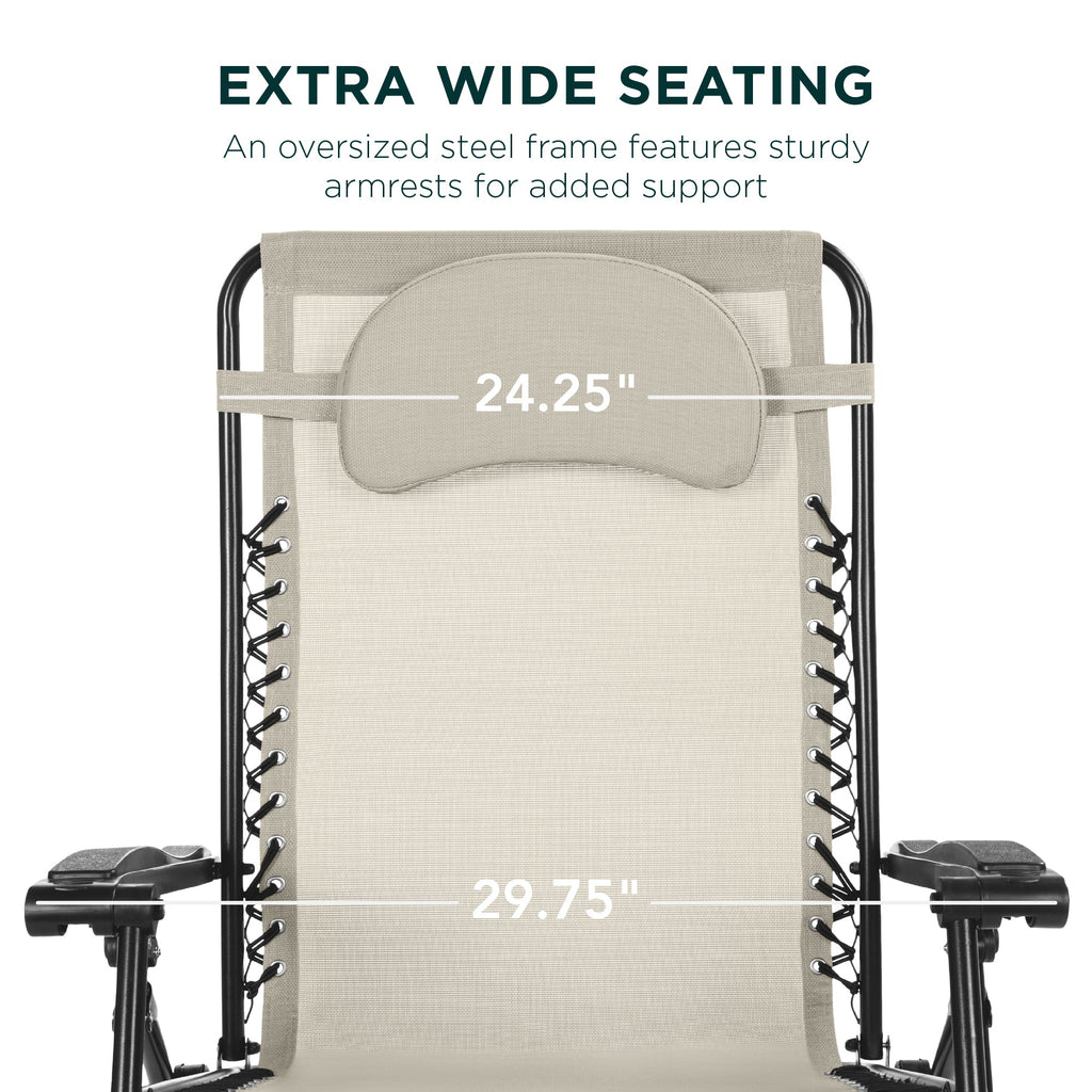 Oversized Zero-Gravity Recliner Lounger with Cup Holder and Plush Pillow
