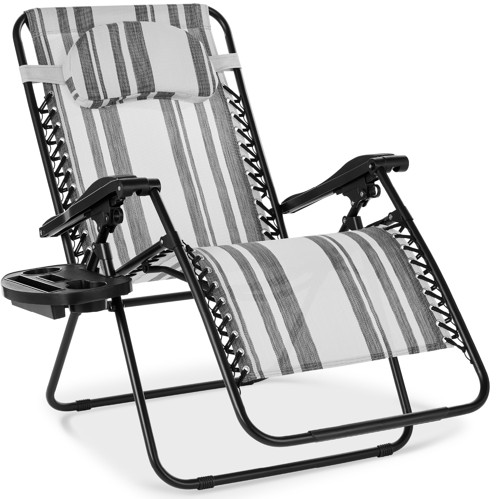 Oversized Zero-Gravity Recliner Lounger with Cup Holder and Plush Pillow