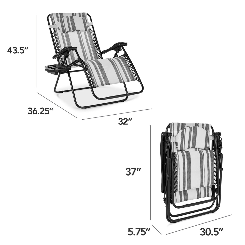 Oversized Zero-Gravity Recliner Lounger with Cup Holder and Plush Pillow