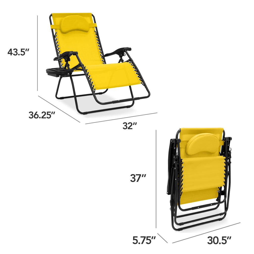 Oversized Zero-Gravity Recliner Lounger with Cup Holder and Plush Pillow