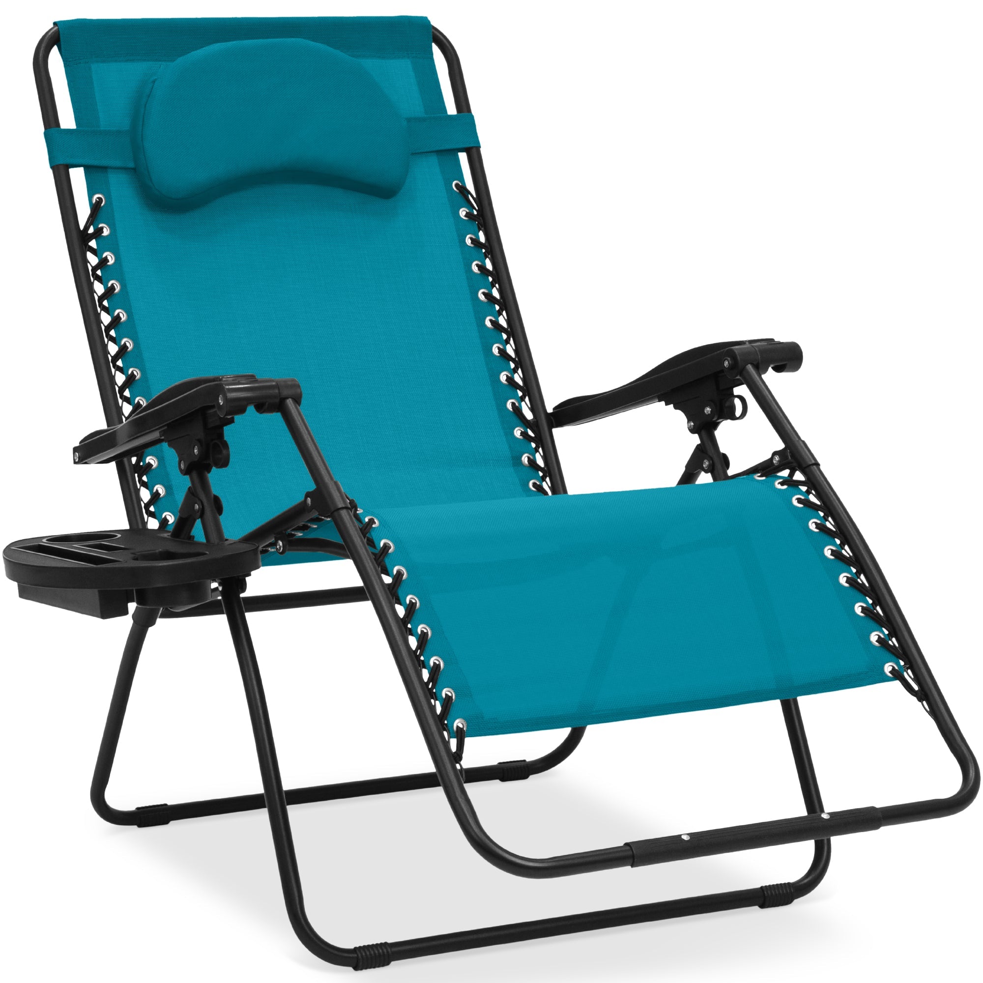 Oversized Zero-Gravity Recliner Lounger with Cup Holder and Plush Pillow