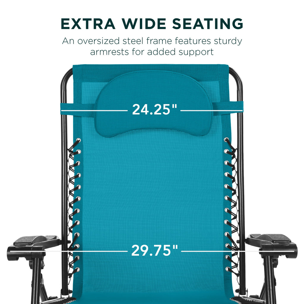 Oversized Zero-Gravity Recliner Lounger with Cup Holder and Plush Pillow