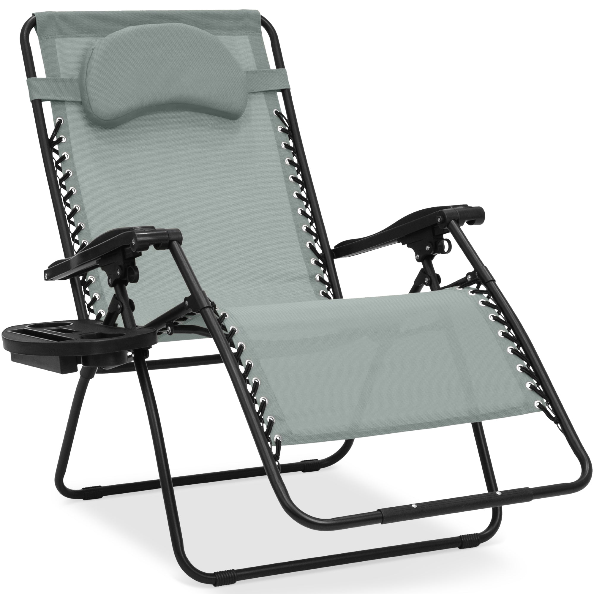 Oversized Zero-Gravity Recliner Lounger with Cup Holder and Plush Pillow
