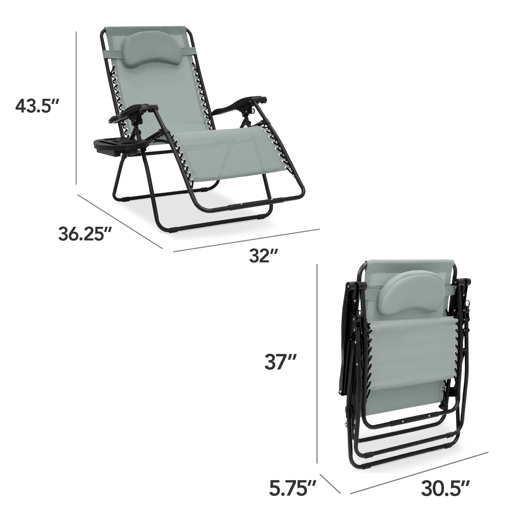 Oversized Zero-Gravity Recliner Lounger with Cup Holder and Plush Pillow