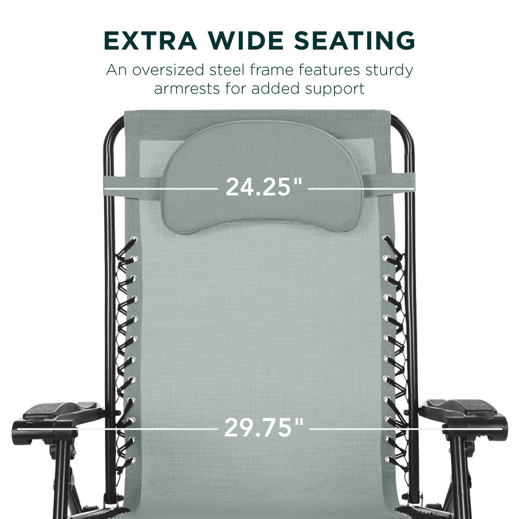 Oversized Zero-Gravity Recliner Lounger with Cup Holder and Plush Pillow