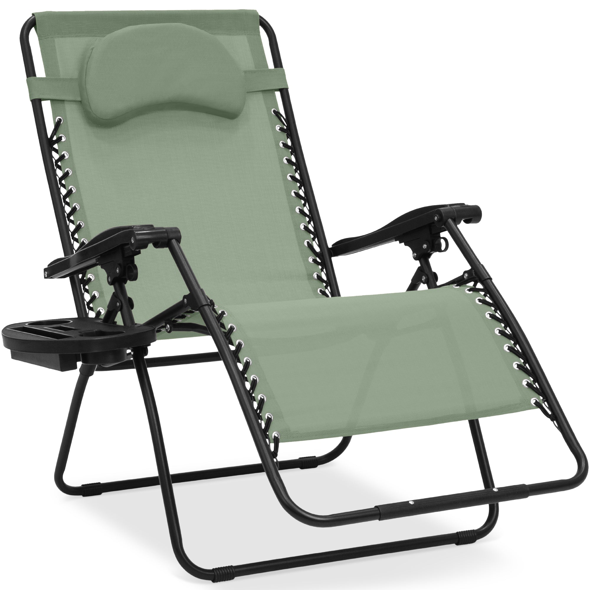 Oversized Zero-Gravity Recliner Lounger with Cup Holder and Plush Pillow