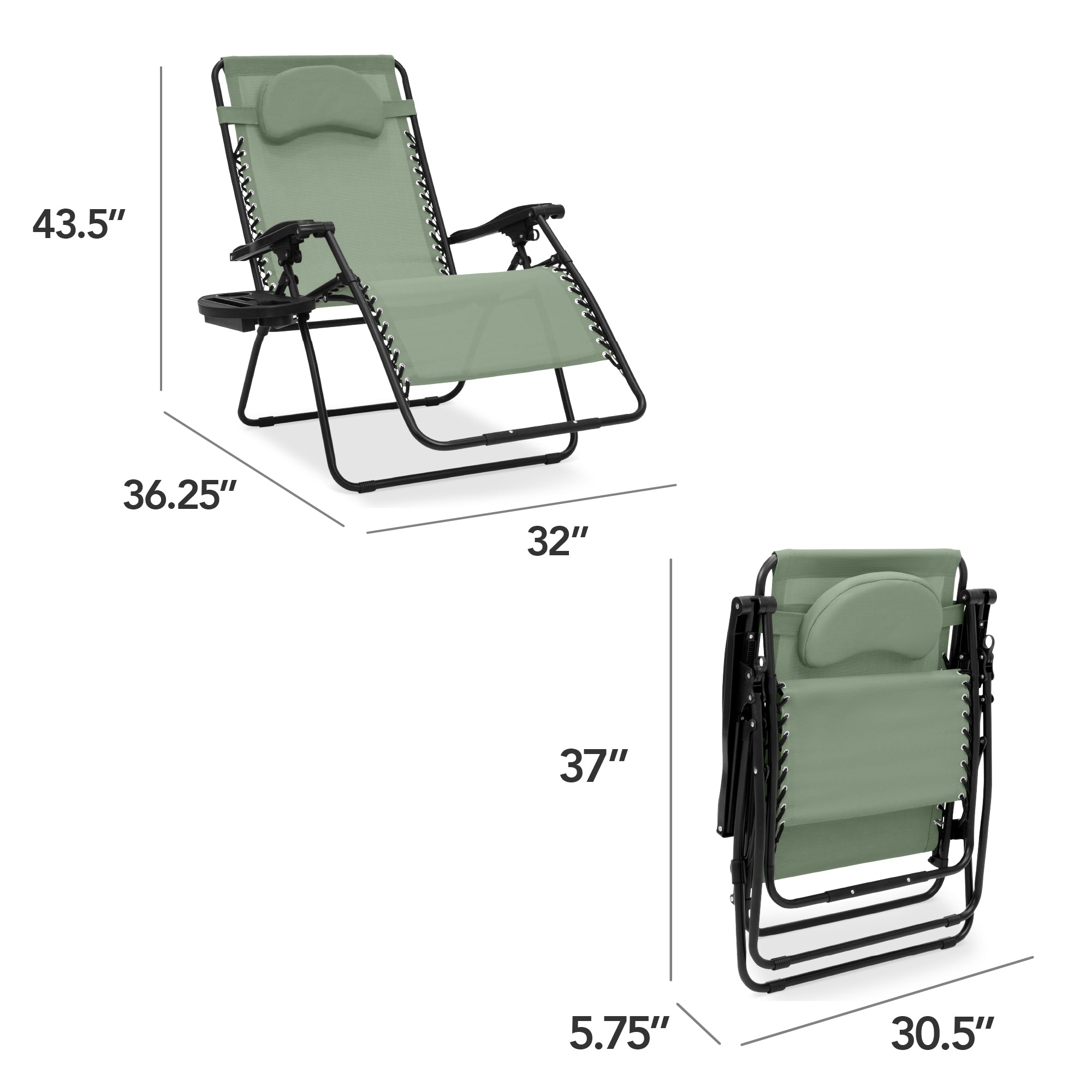Oversized Zero-Gravity Recliner Lounger with Cup Holder and Plush Pillow