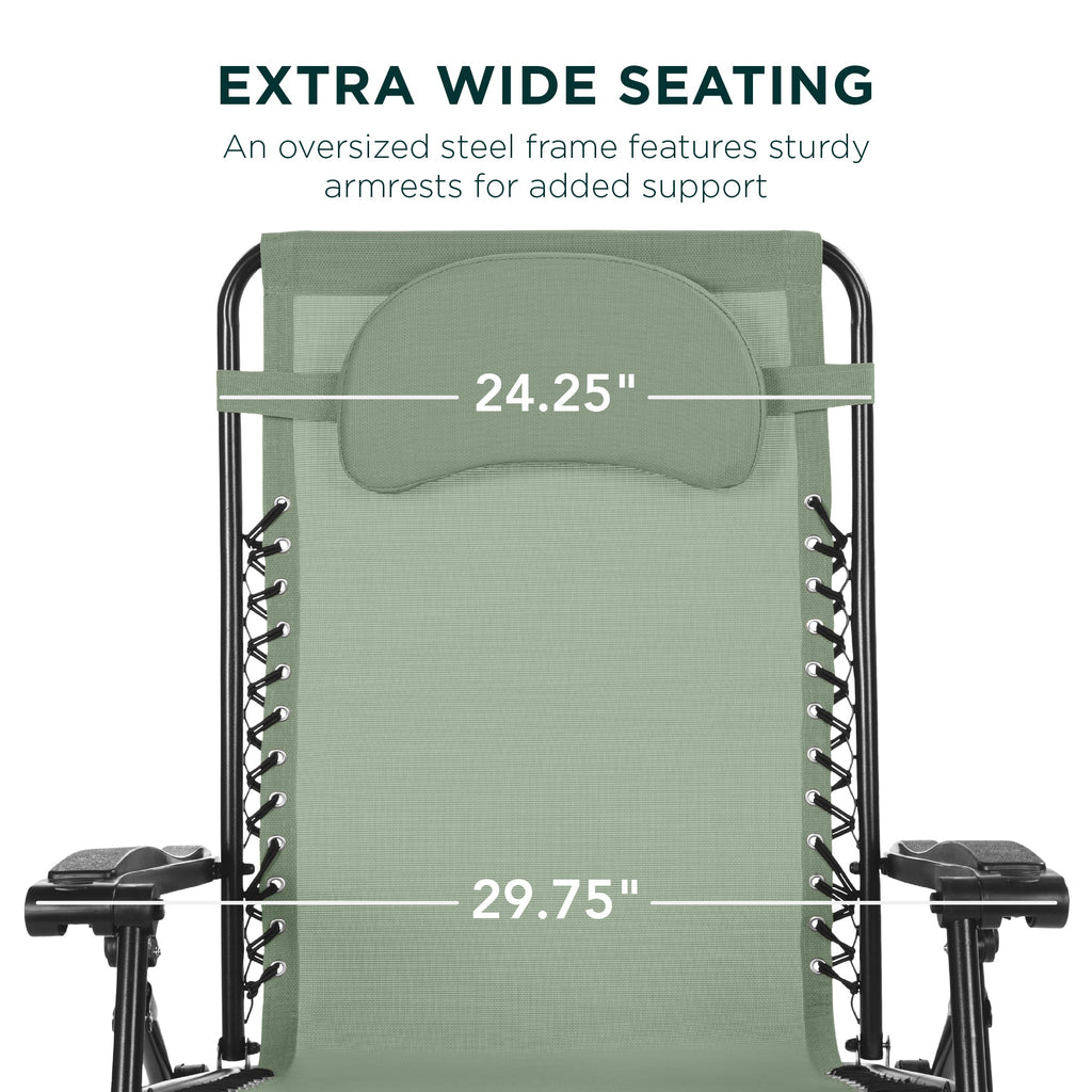 Oversized Zero-Gravity Recliner Lounger with Cup Holder and Plush Pillow