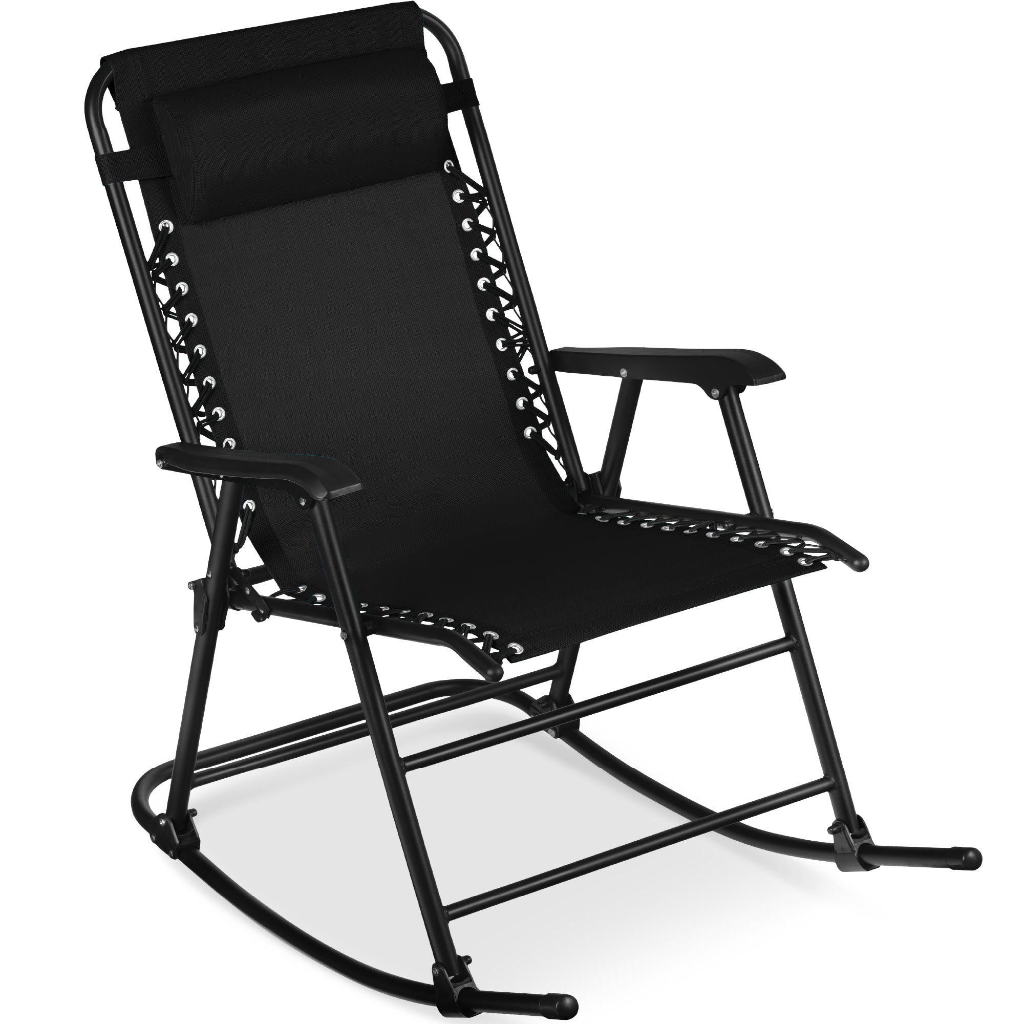 Premium Outdoor Folding Zero-Gravity Rocking Lounge Chair with Headrest Pillow