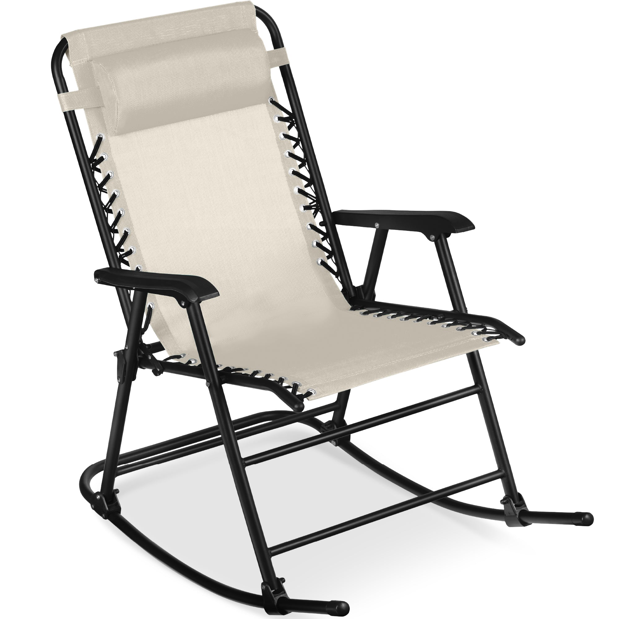 Premium Outdoor Folding Zero-Gravity Rocking Lounge Chair with Headrest Pillow