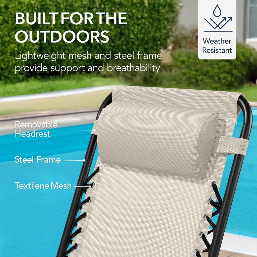 Premium Outdoor Folding Zero-Gravity Rocking Lounge Chair with Headrest Pillow