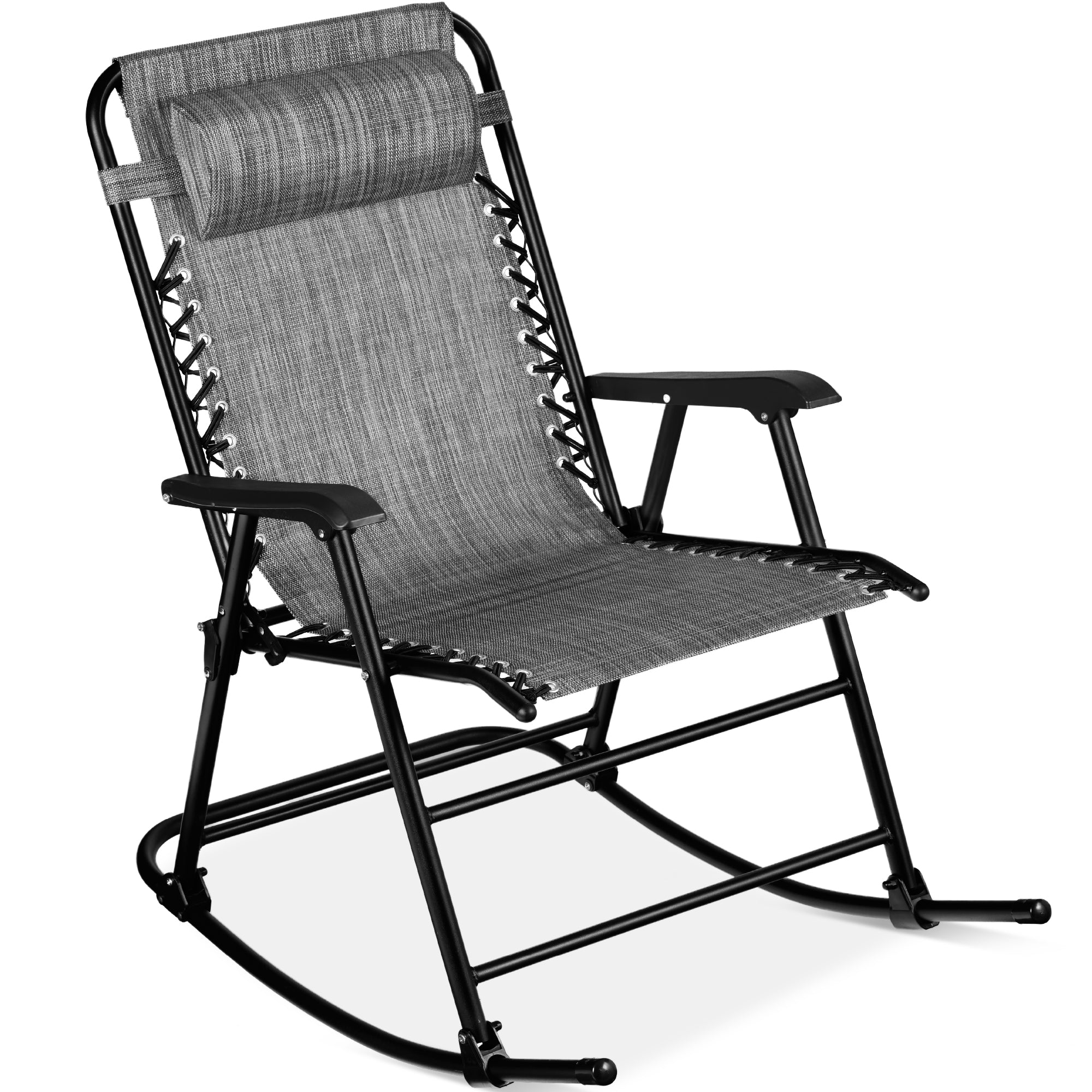 Premium Outdoor Folding Zero-Gravity Rocking Lounge Chair with Headrest Pillow
