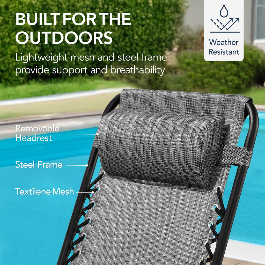 Premium Outdoor Folding Zero-Gravity Rocking Lounge Chair with Headrest Pillow