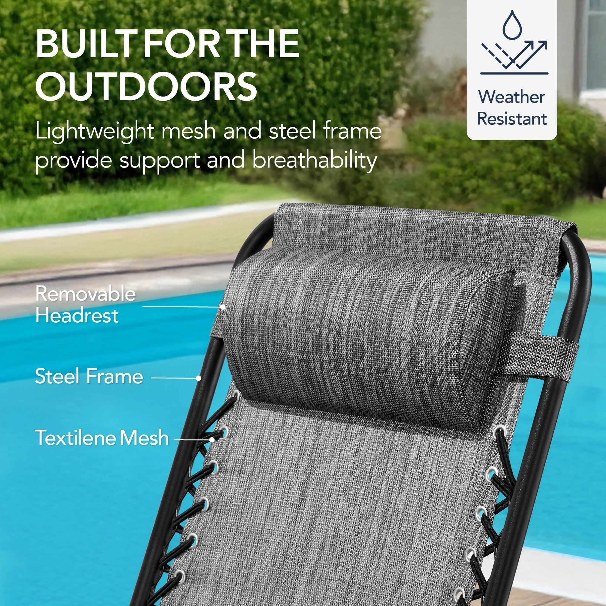 Premium Outdoor Folding Zero-Gravity Rocking Lounge Chair with Headrest Pillow