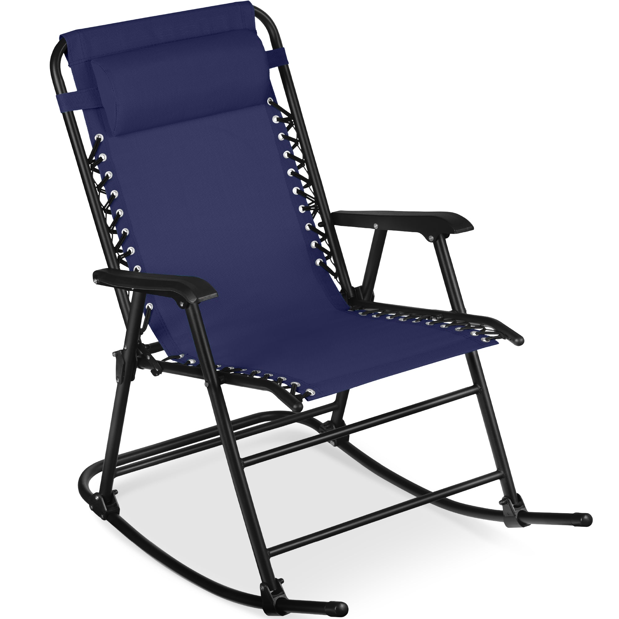 Premium Outdoor Folding Zero-Gravity Rocking Lounge Chair with Headrest Pillow