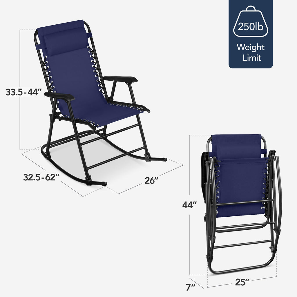 Premium Outdoor Folding Zero-Gravity Rocking Lounge Chair with Headrest Pillow