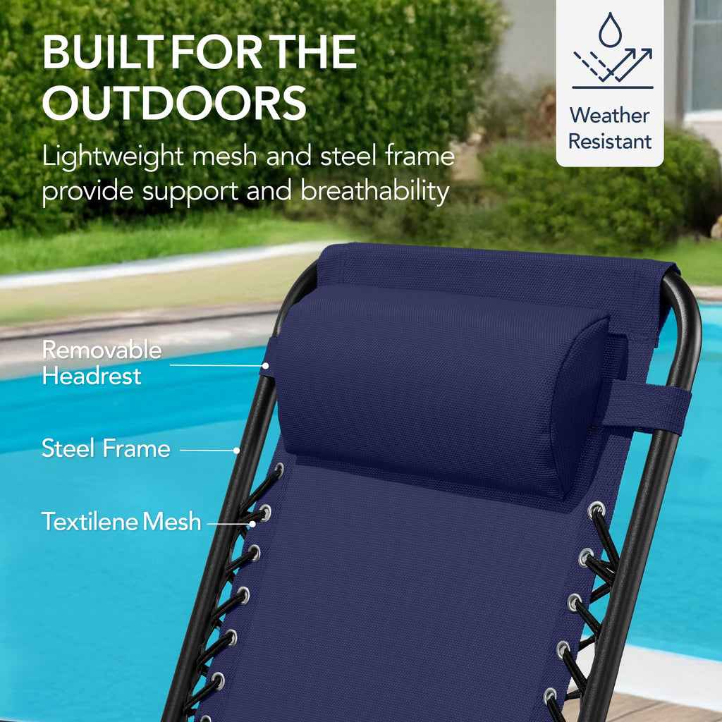 Premium Outdoor Folding Zero-Gravity Rocking Lounge Chair with Headrest Pillow