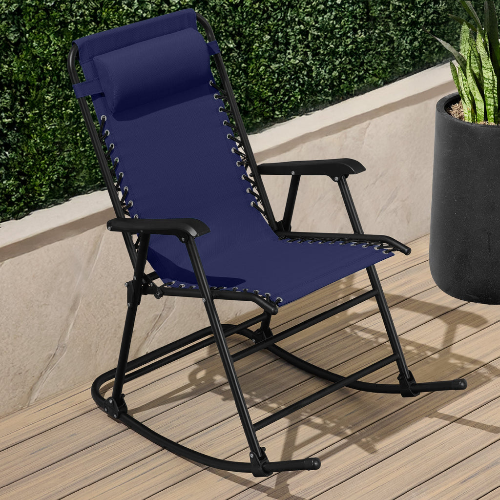 Premium Outdoor Folding Zero-Gravity Rocking Lounge Chair with Headrest Pillow